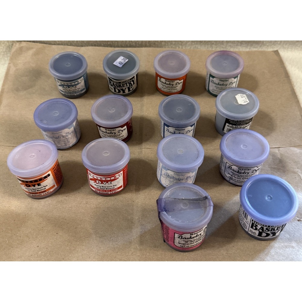 Jadvick Napier Lot Of 14 Basket Basketry Crafting Powder Dye New And Used Jars
